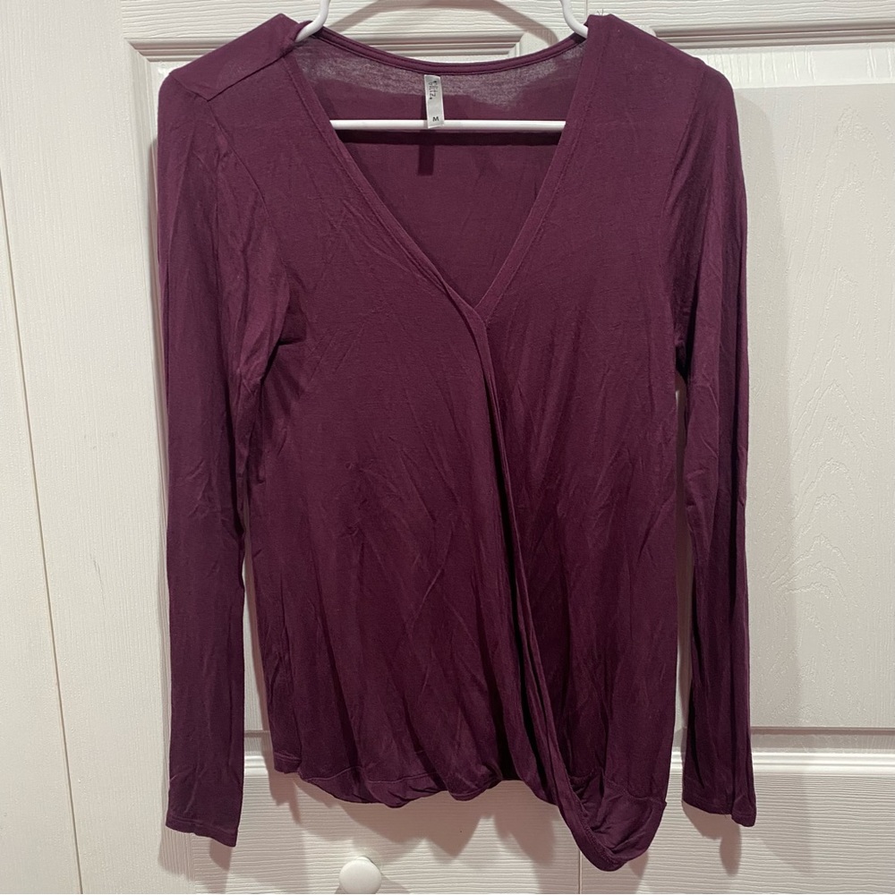GLITZ Women’s Soft Long Sleeve Deep V-Neck Top Shirt - purple, size M